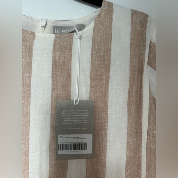 NWT Everlane linen striped midi dress with sleeves, size 2, tan and cream - Picture 3 of 12